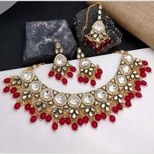 Gold Plated Kundan and Beads Meenakari Necklace <b>Set</b> 10581415GR <b>Fine</b> <b>Jewelry</b> <b>Set</b> - Product Image 2