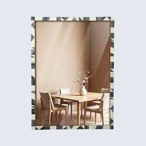 กระจกติดผนัง MDF ฝังกระดูกงาช้าง งานแฮนด์เมดสุดหรู พร้อมกรอบลายเรขาคณิตสไตล์อาร์ตเดโค สำหรับห้องนอน ทางเดิน และโถงทางเข้า ของขวัญวันดิวาลี - Product Image 2