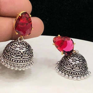 Fashion Drop Earrings German Silver Jhumka with Gungurus Pearl Gold Plated Flower Design for Wedding - Product Image 1