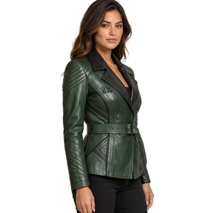 Veste en cuir pour femme, vêtement d'extérieur décontracté, tissu en cuir PU lisse, fermeture éclair sur le devant, coupe confortable, streetwear moderne, OEM - Product Image 3