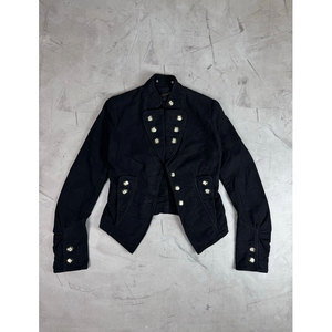 Wholesale Women's Blazer Double Breasted Stand Collar Cotton <b>Jacket</b> Black Uniform Coat with Decorative Buttons - Product Image 1