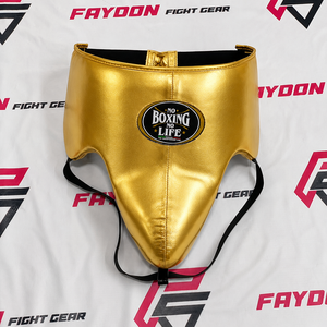 No Boxing No Life - Protector Inguinal de Boxeo Dorado Personalizado, Ajustable, de Cuero Vacuno Genuino - Product Image 1