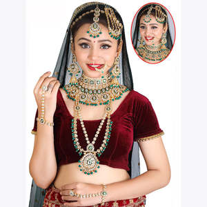 Kundan Stone and <b>Beads</b> Bridal <b>Set</b> Gold Plated Fine Jewelry - Product Image 1