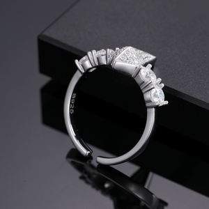 Elegant Geometric <b>Open</b> <b>Ring</b> with Sparkling Cubic Zirconia Stones, Adjustable Luxury Statement Jewelry for Women - Product Image 2