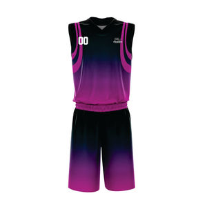 Ensemble de maillots de basket-ball unisexes personnalisés, noir, col en V dégradé, sans manches, évacuation de l'humidité, impression sublimée, toutes saisons - Product Image 1