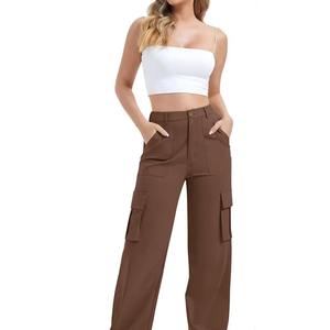 Pantalon large marron chocolat avec poche pour téléphone, style streetwear, vente en gros, sur mesure, pour femmes, commandes OEM en gros - Product Image 3