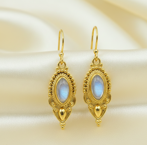 Rainbow Moonstone Gemstone 925 Sterling <b>Silver</b> <b>Dangle</b> <b>Earrings</b> Handmade Boho Vintage Hook <b>Earrings</b> Rose Gold Yellow Gold Plated - Product Image 2