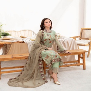 ชุดเดรส Anarkali สำหรับผู้หญิงผ้าชีฟองปัก3ชิ้นสำหรับงานปาร์ตี้ชุดแต่งงาน - Product Image 2