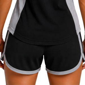 Black Grey Womens Half <b>Zip</b> Sports T Shirt And <b>Shorts</b> Set Quick Dry <b>Short</b> Sleeve Activewear Gym Fitness Running Training Outfit - Product Image 6