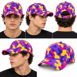 Gorra de Béisbol de Camuflaje Morado, Rosa y Amarillo, de 6 Paneles, Transpirable, con Visera Curva - Product Image 6