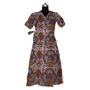 Prix usine en gros indien fait à la main bloc imprimé vêtements d'été femmes court caftan peignoir robe occidentale tissu Textile - Product Image 1