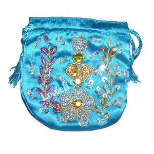 Bolsa de Satén con Cordón y Bordado Personalizado, Bolsa de Monedas de Tela Étnica, Bolsa de Noche Bordada a Mano para Mujer, para Bodas - Product Image 1