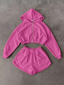 Ropa Deportiva para Mujer con Logotipo Personalizado, Conjunto Corto de Alta Calidad, Sudadera con Capucha y Pantalones Cortos, Trajes Deportivos de Dos Piezas - Product Image 6