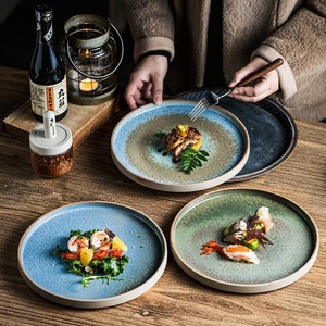 Assiette plate en céramique à glaçure réactive, faite à la main, en grès marbré dégradé effet four, pour restaurant et hôtel - Product Image 4