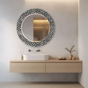 Round Handmade Contemporary Design Wall <b>Mirror</b> with Hammered <b>Silver</b> Finish and Bone Inlay From REHMAN CRAFT - Product Image 1