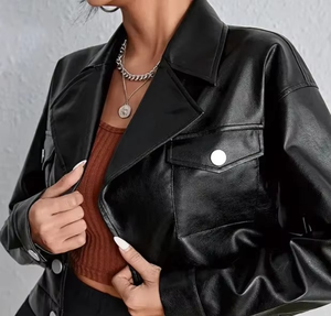 Stylish Ladies Cropped Bolero <b>Jacket</b> <b>Short</b> Casual Outerwear Fashion Forward Sleek Design Nappa Leather Windproof Winter Blouson - Product Image 2