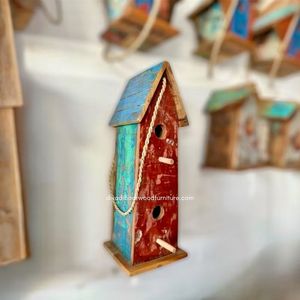 Nichoir pour oiseaux en bois recyclé, fait main, durable, en forme de bateau, couleur bois vieilli, cage à oiseaux originale, pour petits oiseaux d'extérieur - Product Image 6