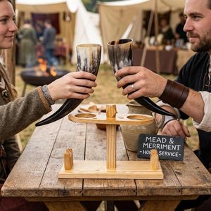 Mug à boire en corne de buffle Viking avec support en bois, artisanal, design classique, pour boissons médiévales (bière, miad/ale) - Product Image 3