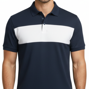 Wholesale Mens Navy Blue Polo <b>Shirt</b> with <b>White</b> Contrast Chest Panel Short Sleeve Performance Fit Casual Golf Polo T-<b>Shirt</b> - Product Image 2