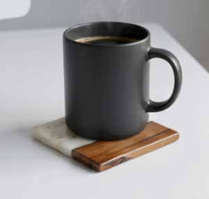 Modern Wood Coaster With White <b>Resin</b> <b>Top</b> Non-Slip Design For <b>Table</b> Mats And Pads Home Tabletop Accessories - Product Image 2