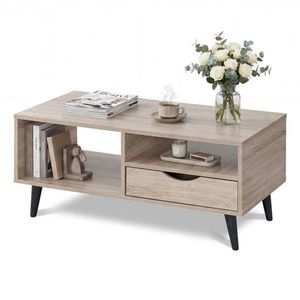 Tavolino da Caffè Rustico in Legno Ingegnerizzato da 92,7 cm con Cassetto e Ripiani Aperti, Colore Naturale, per Soggiorno - Product Image 2