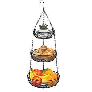 Panier à fruits suspendu multi-niveaux détachable en métal de haute qualité pour la maison et le bureau, idéal pour le rangement décoratif - Product Image 1