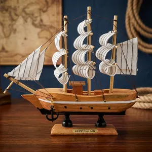 Modèle de bateau à voile en bois antique, objet décoratif pour la maison, le bureau, la table, réplique de bateau nautique, objet de collection - Product Image 2