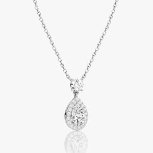 Trendy 925 Sterling <b>Silver</b> Bezel Setting Pear Shaped White Sapphire with Natural IJ Diamond Pendant <b>Necklace</b> for Women - Product Image 2
