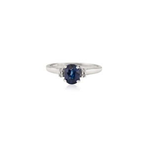 Anillo Apilable Minimalista de Oro Blanco K14 con Zafiro Azul y Diamantes, Joyería para Uso Diario, Venta al Por Mayor, OEM ODM Personalizado - Product Image 1