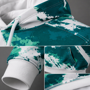 Sudadera con Capucha para Hombre, Verde y Blanca, Estampado Abstracto, Corte Regular, Informal, Otoñal, Tejida en Poliéster, Transpirable, con Bolsillos - Product Image 5