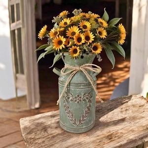 Macetero de metal rústico con asas laterales dobles, adecuado para decoración del hogar, arreglos florales y eventos, ligero y portátil. - Product Image 1