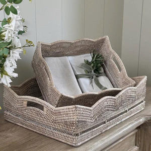 <b>Square</b> Handwoven Rattan Tray <b>with</b> Integrated Handles Versatile Decorative <b>Storage</b> Piece for Layered <b>Coffee</b> <b>Table</b> Styling <b>Storage</b> - Product Image 1