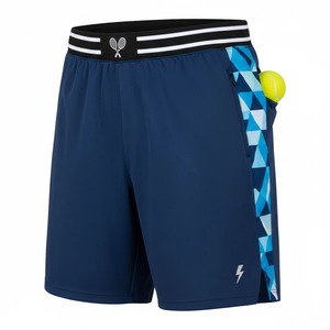 Pantalones cortos deportivos de tenis para hombre con panel lateral con estampado geométrico y bolsillo para pelotas, que absorben la humedad, transpirables y de ajuste atlético. - Product Image 1