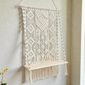 Boho Style Macrame Wall Hanging <b>Shelf</b> With Wooden Platform Perfect For Home Decor Storage Organizer And Decorative Display - Product Image 4