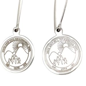 Silver Tone Round Medallion Drop <b>Earrings</b> with Long Wire <b>Hooks</b> Engraved Family Emblem Lightweight Dangle Jewelry for Women - Product Image 2