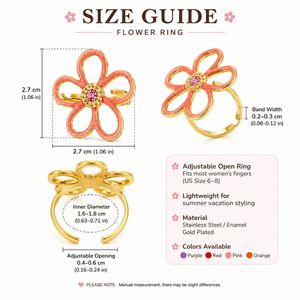 Flower <b>Ring</b> Daisy Stainless Steel <b>Ring</b> with Zircon Enamel Adjustable Open <b>Rings</b> for Boutique Fashion Brands - Product Image 6