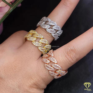 Anillo de Plata de Ley 925 con Moissanita y Diamantes, Estilo Cadena Cubana, Tono Dorado, Joyería de Lujo para Compradores Mayoristas - Product Image 3