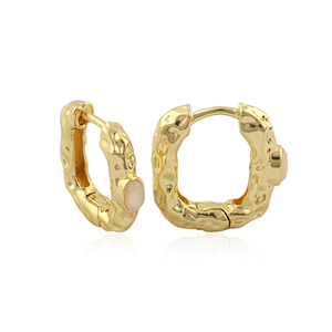 Classic rose cut oval multi gemstone Bezel Set hammered texture hoop earrings 18k gold plated brass handmade jewelry For Women - Product Image 5
