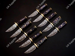 Wholesale ODM Bulk Damascus Steel Fixed Blade Drop Point Hunting Knife Black Pakka Wood Handle Brass Guard Razor Sharp Skinner - Product Image 2