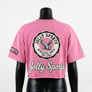 Camiseta Corta de Algodón Jersey Premium de 180 GSM para Mujer, Color Rosa, Suave y Transpirable, con Parche de Chenilla y Logotipo Personalizado - Product Image 4