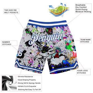 กางเกงบาสเก็ตบอลเบอร์มิวดาตาข่ายแบบซับลิเมชั่นสั่งทำพิเศษสำหรับผู้ชาย สตรีทแวร์ลายสาดสีกราฟฟิตี ชุดออกกำลังกาย แห้งเร็ว ระบายอากาศได้ดี - Product Image 2