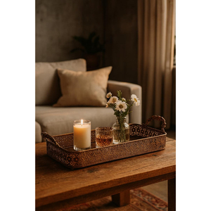 Plateau de service en métal à prix avantageux pour la maison et l'hôtellerie, plateau en laiton martelé avec finition dorée brillante et polie - Product Image 6