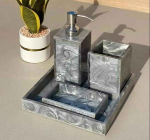 Juego de Baño de Resina Epoxi de Lujo Moderno de la Mejor Calidad, Colección de Accesorios de Baño de Alta Calidad en Color Marfil - Product Image 1