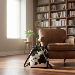 Custom Logo Real Cowhide Hairon <b>Backpack</b> Premium Genuine Leather Travel Rucksack Western <b>Aesthetic</b> LHBP-0231 - Product Image 4