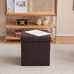 FCH 38*38*38cm Repose-pieds de rangement pliable en PVC MDF marron foncé avec tabourets et poufs à lignes brillantes - Product Image 3