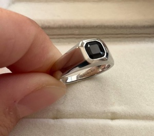 Bezel Setting Black Gemstone <b>Wedding</b> Band Black Spinel <b>Ring</b> for <b>Men</b> 925 Sterling <b>Silver</b> Solitaire Engagement <b>Ring</b> Vintage Gift - Product Image 3