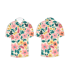 Men’s Cream Floral Print Polo Shirt Pink Peach Yellow <b>Flower</b> Pattern Short Sleeve Casual Summer Fashion Tee - Product Image 3