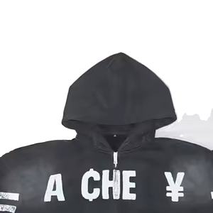 Sudadera con capucha y cremallera negra personalizada para hombre 2025 con gráfico atrevido y Diseño de manga a rayas desgastadas para hombre - Product Image 5