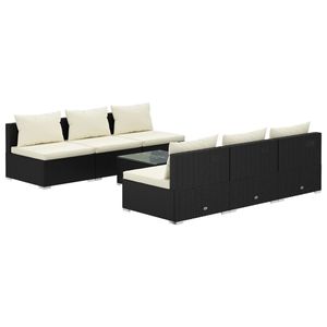 Ensemble de salon de jardin en rotin PE noir avec structure en acier thermolaqué, tissu et verre – Mobilier d'extérieur haut de gamme - Product Image 2