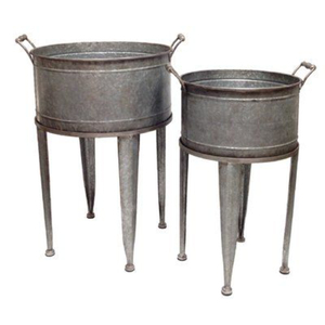 Jardinières galvanisées style ferme avec supports en bois, pots de fleurs décoratifs en métal gris pour intérieur, extérieur, maison, chambre, jardin - Product Image 6
